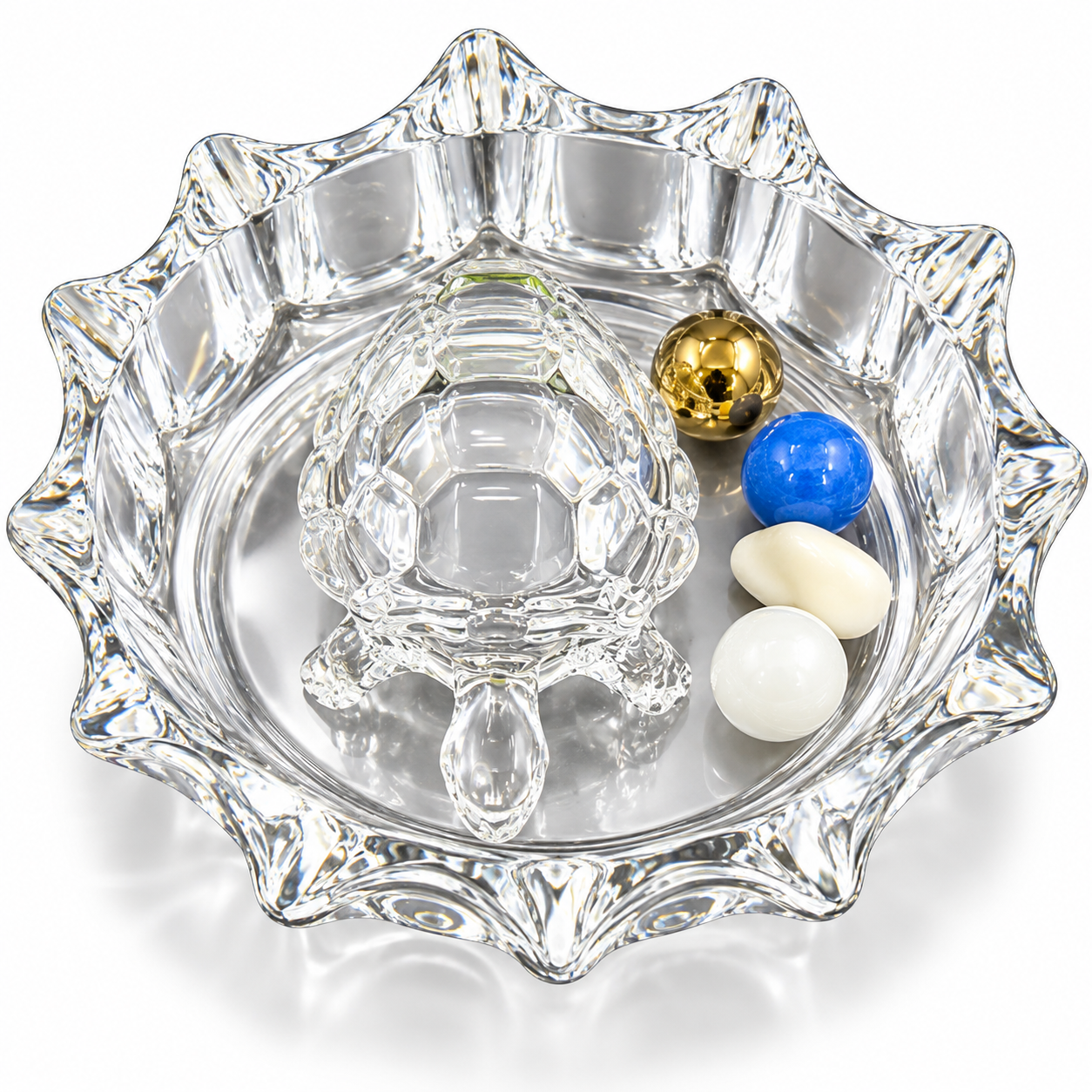 BOTAVEIL Crystal Glass Turtle Decorative Bowl with Colorful Decorative Stones