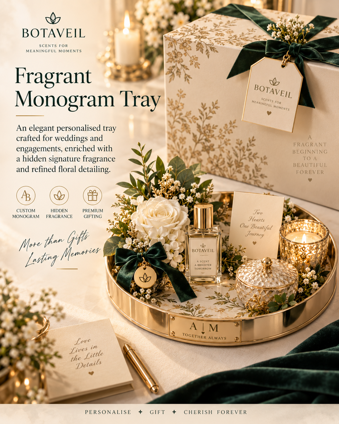 BOTAVEIL Fragrant Monogram Tray – Personalized Wedding & Engagement Gift Set
