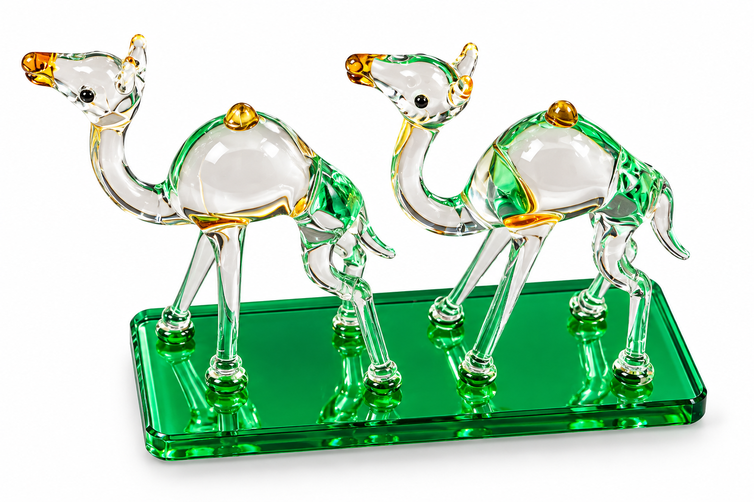 Botaveil Crystal Camel Trio Showpiece (Green Base)