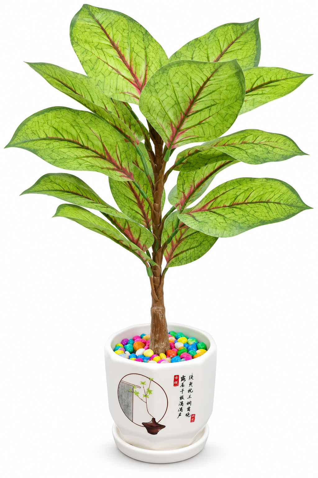 BOTAVEIL Artificial Caladium Plant – White Ceramic Pot