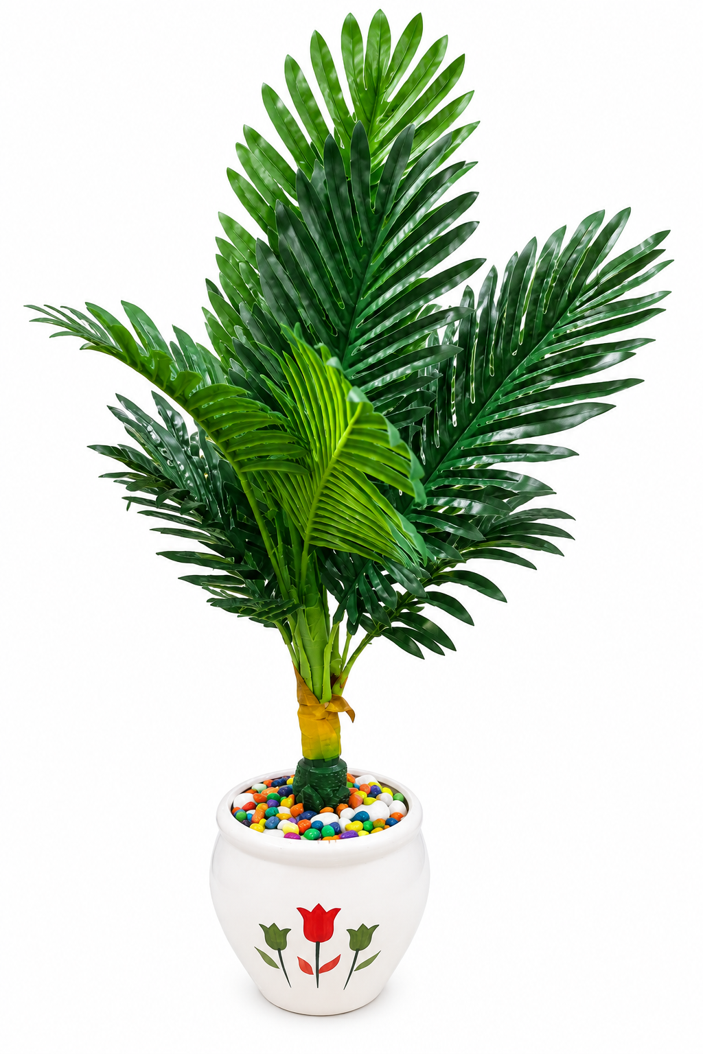 BOTAVEIL Artificial Cycas Palm Plant with Decorative White Pot and Colorful Pebbles