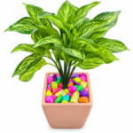 BOTAVEIL Artificial Fittonia Nerve Plant with Light Pink Square Decorative Pot & Multicolor Pebbles