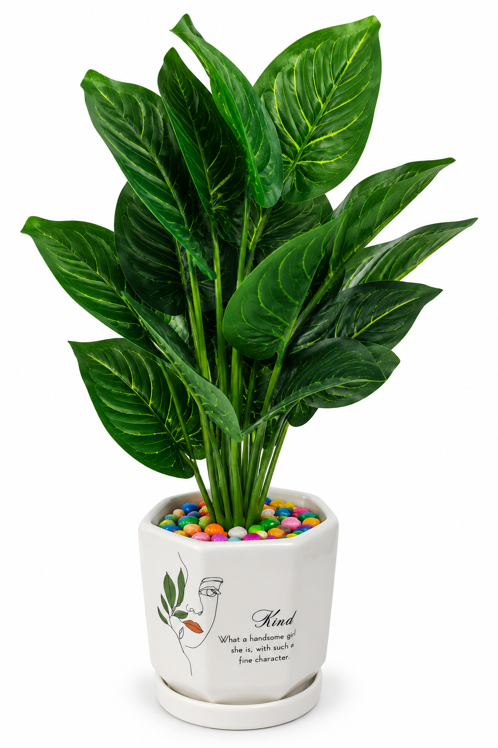 BOTAVEIL Artificial Calathea Patterned Plant in White Ceramic Pot