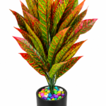 BOTAVEIL Artificial Croton Plant with Black Decorative Pot and Multicolor Pebbles