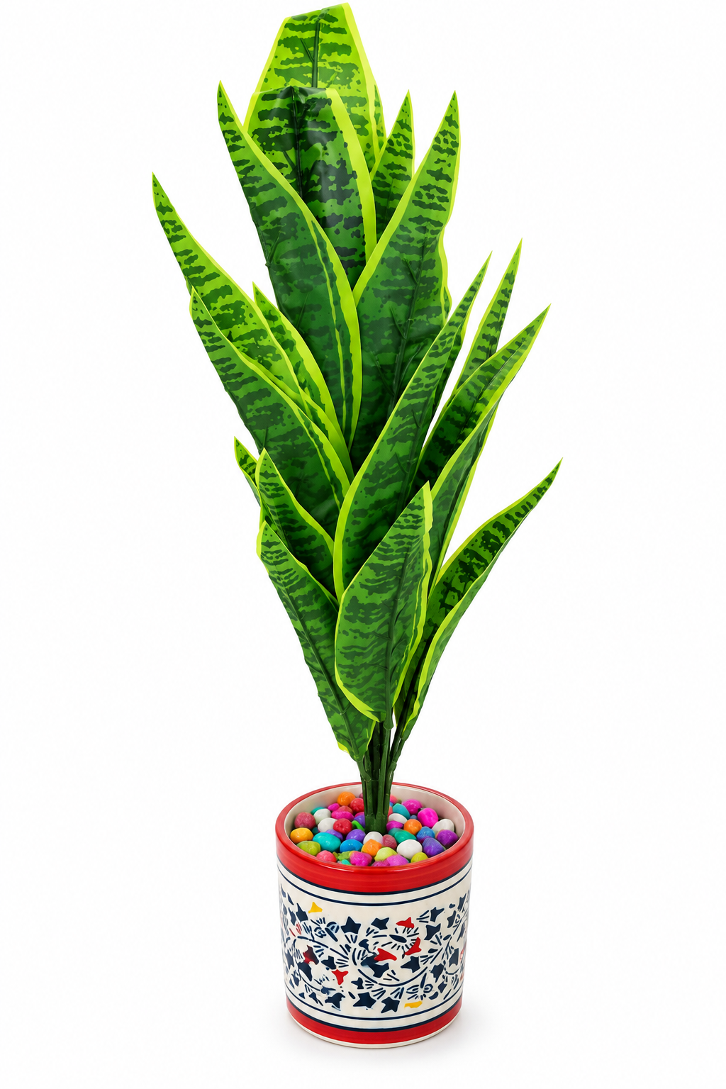 BOTAVEIL Artificial Mixed Foliage Plant with Printed Decorative Pot and Multicolor Pebbles