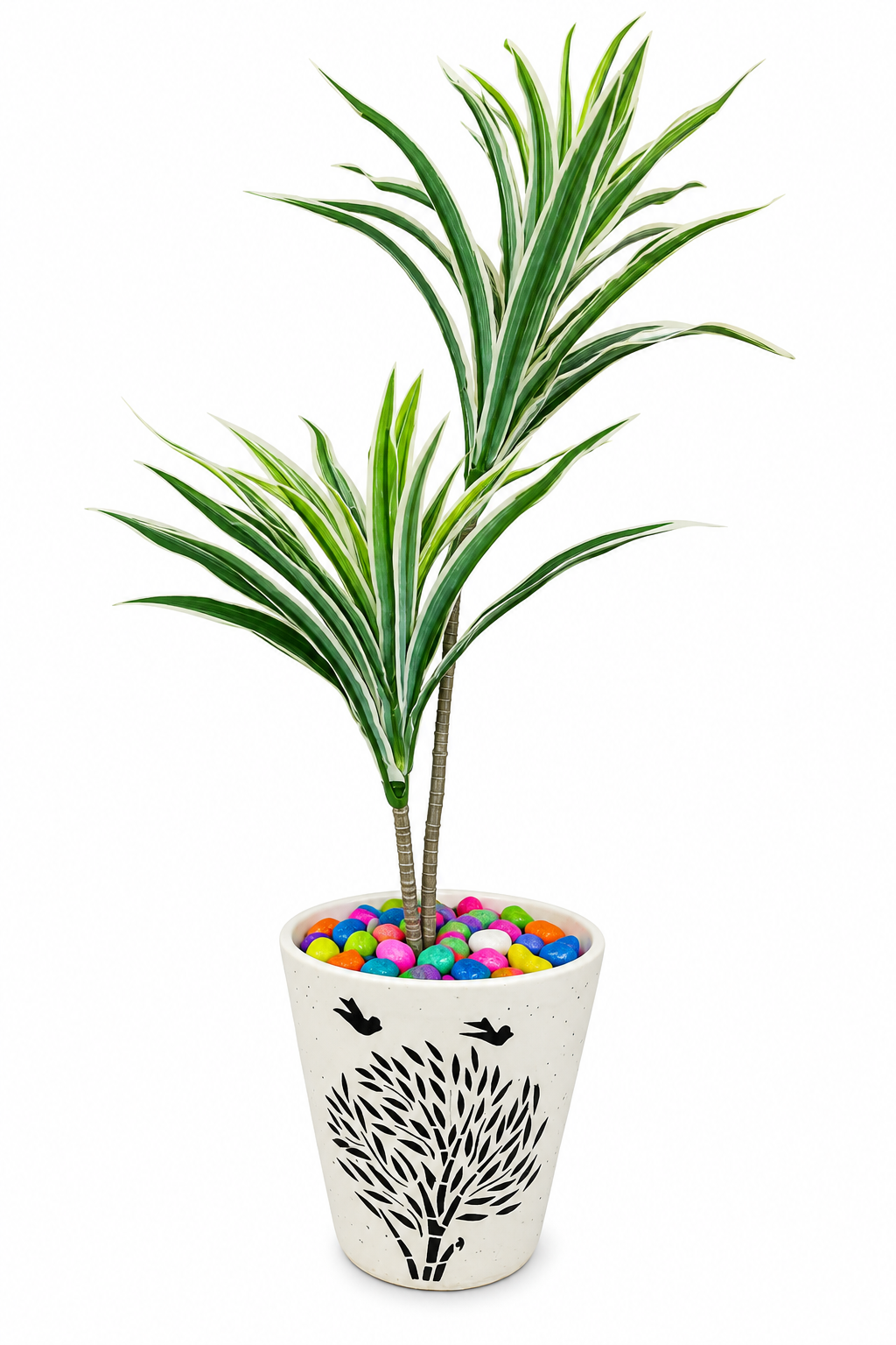 BOTAVEIL Artificial Snow White Aglaonema Plant with Swan Decorative Pot & Multicolor Pebbles