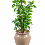 BOTAVEIL Artificial Variegated Foliage Plant with Beige Decorative Pot and Multicolor Pebbles