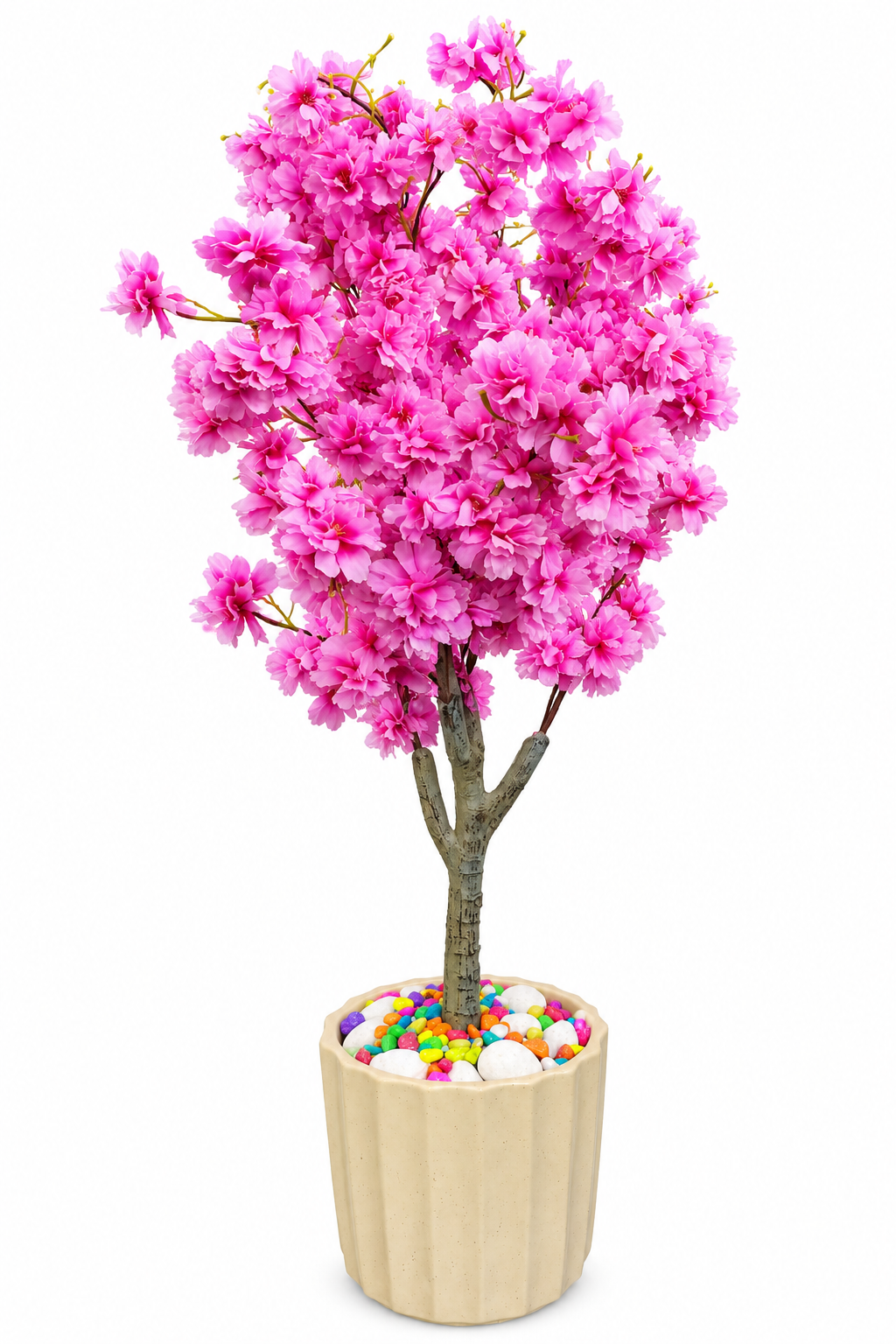 BOTAVEIL Artificial Variegated Foliage Plant with Beige Decorative Pot and Multicolor Pebbles