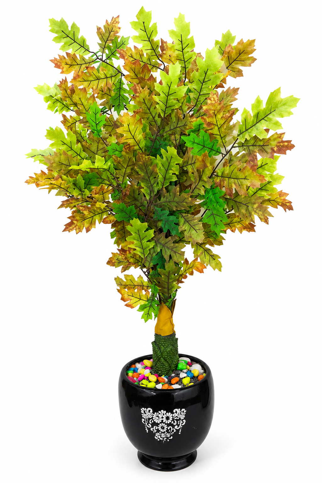 BOTAVEIL Artificial Maple-Style Green Foliage Plant with Black Decorative Floral Pot