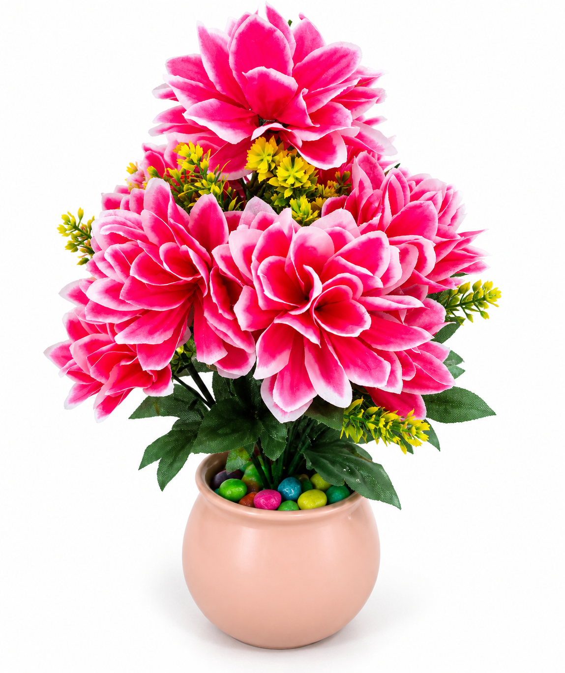 BOTAVEIL Artificial Pink Flowering Plant with Peach Decorative Pot