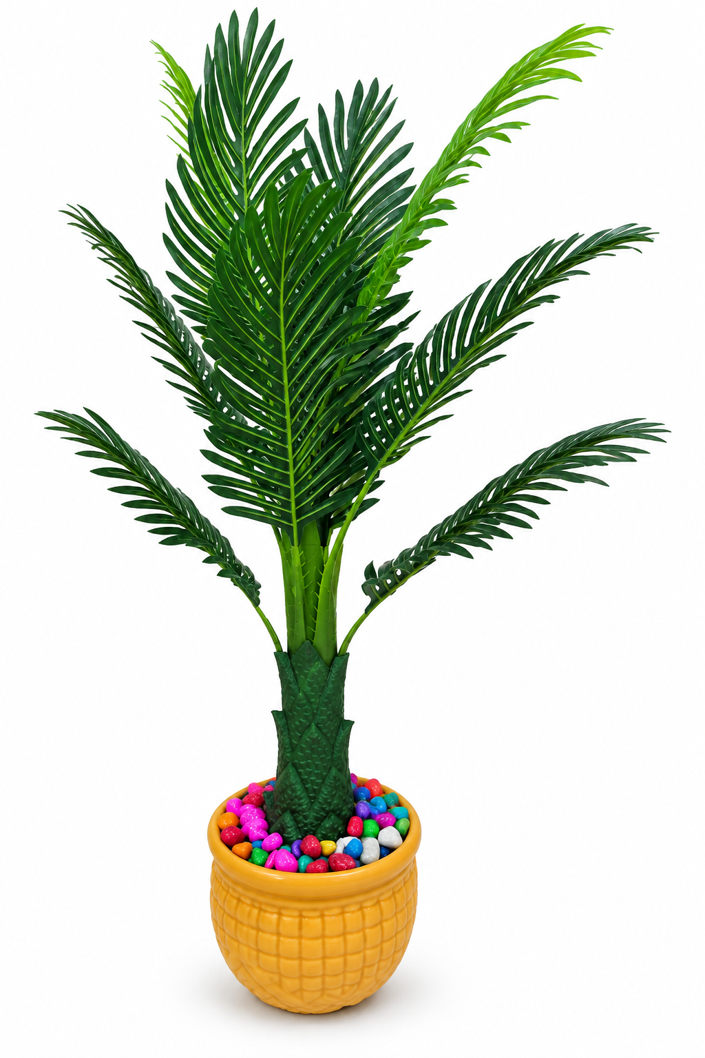 BOTAVEIL Artificial Palm-Style Green Foliage Plant with Yellow Decorative Pot
