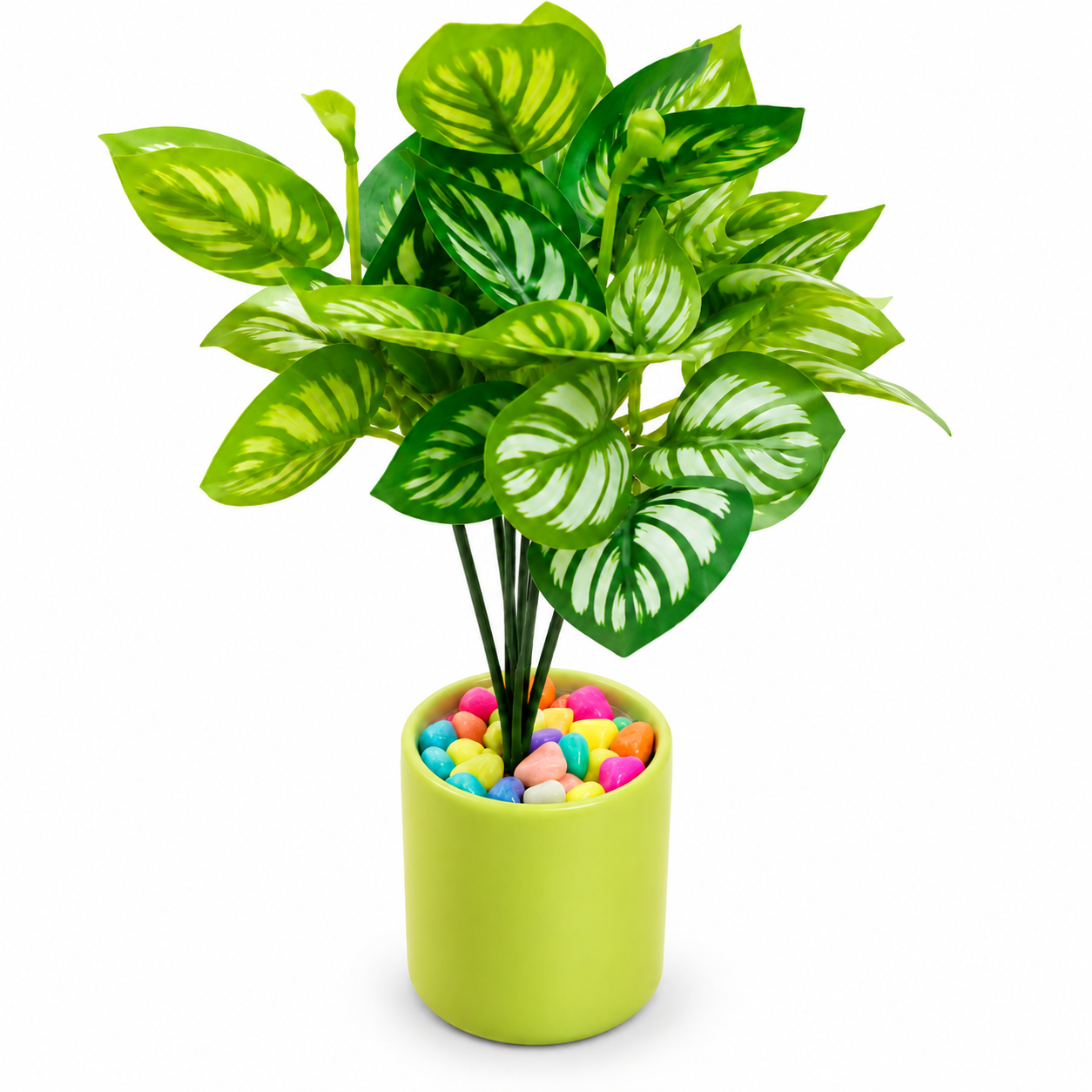 BOTAVEIL Artificial Aglaonema Plant with Light Green Decorative Pot & Multicolor Pebbles