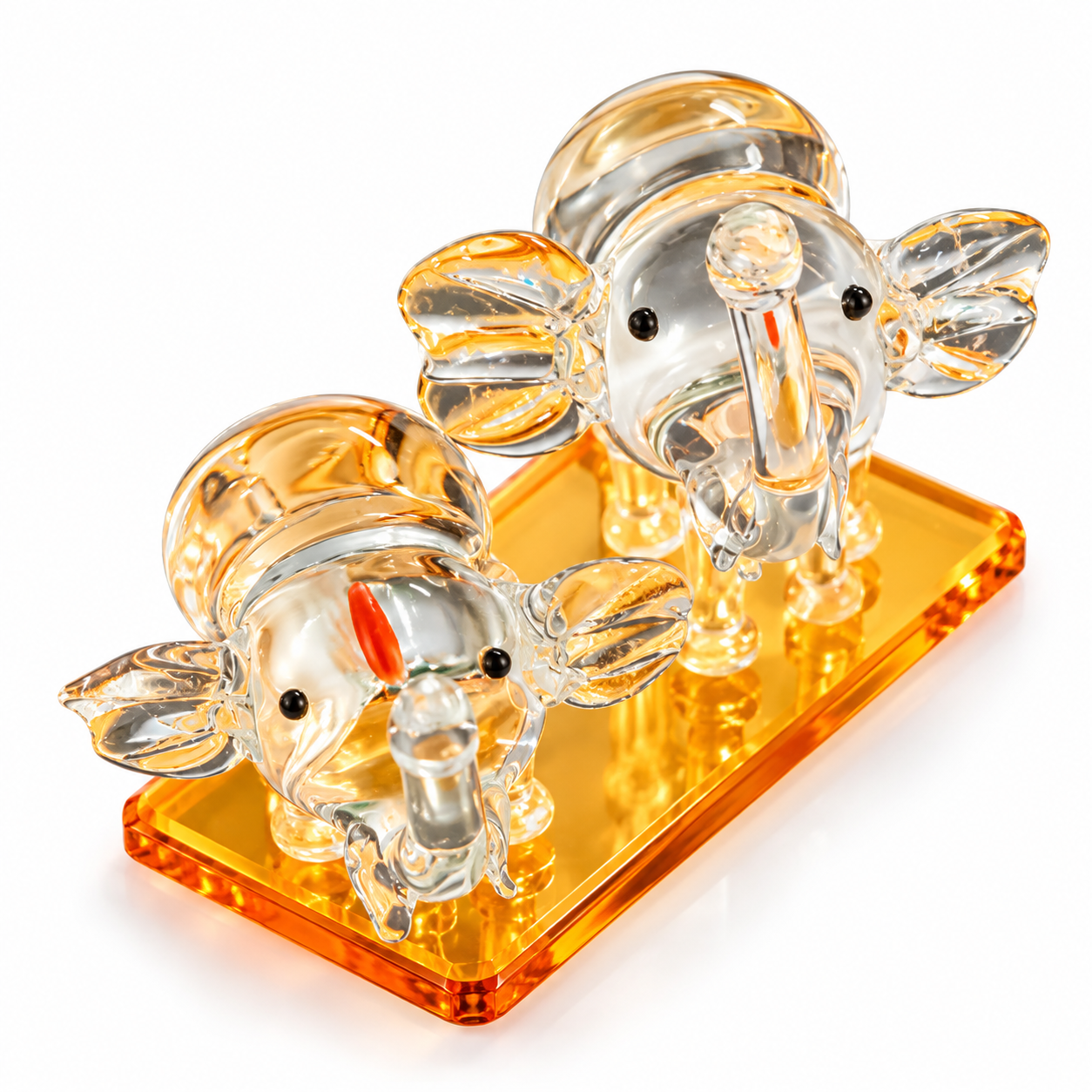 Botaveil Crystal Elephant Pair Figurine (Orange Base)