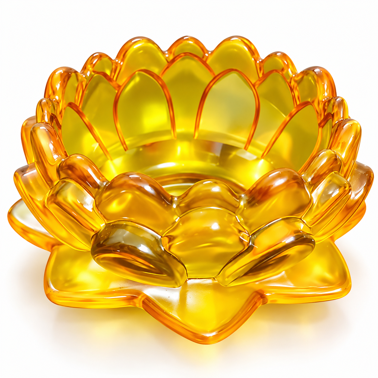 Botaveil Amber Yellow Glass Lotus Tealight Candle Holder (Layered Petals)