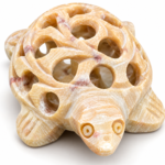 Botaveil Carved Stone Turtle Figurine with Jali Cutwork Shell (Small)