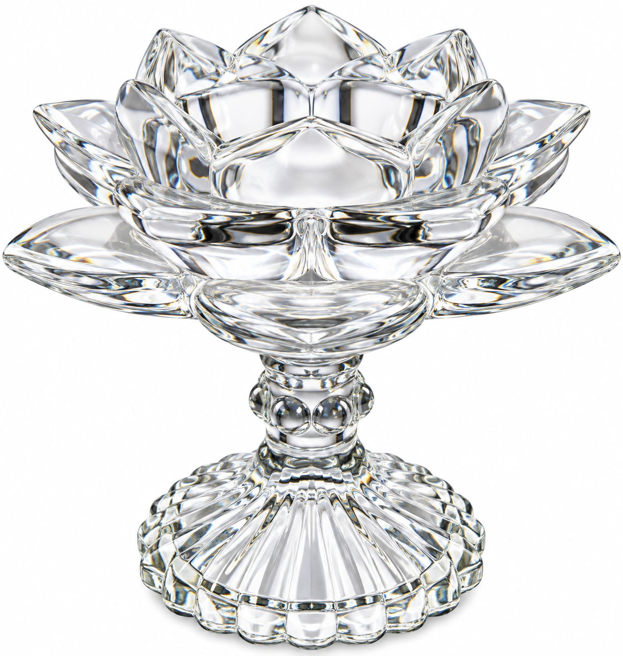 Botaveil Clear Glass Lotus Pedestal Tealight Candle Holder (Crystal-Look, Footed Stand)