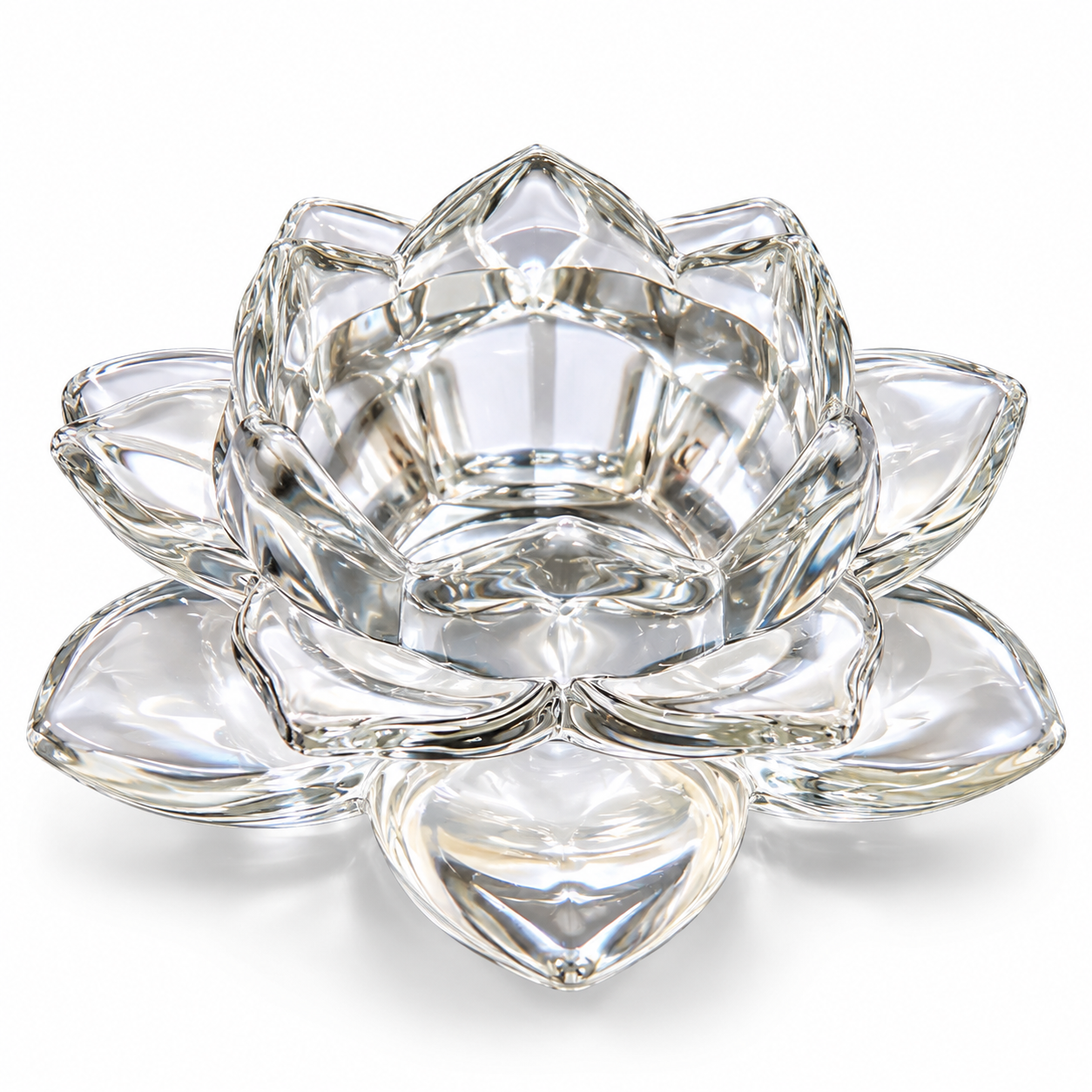 Botaveil Clear Glass Lotus Tealight Candle Holder (Crystal-Look)