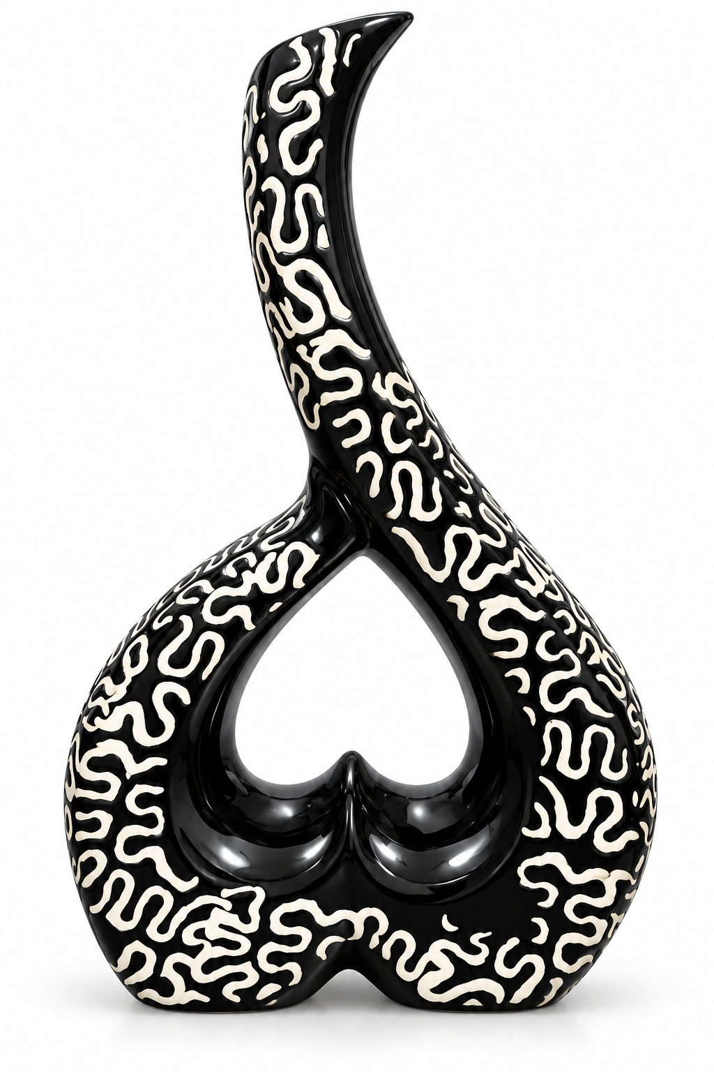 Botaveil Ceramic Heart Loop Decorative Vase with Curved Neck (Black & White Pattern)