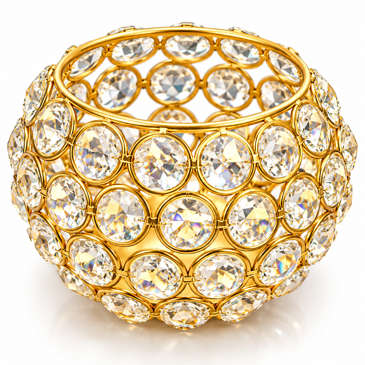 Botaveil Golden Crystal Bowl Tealight Candle Holder (Round Diamond-Cut)