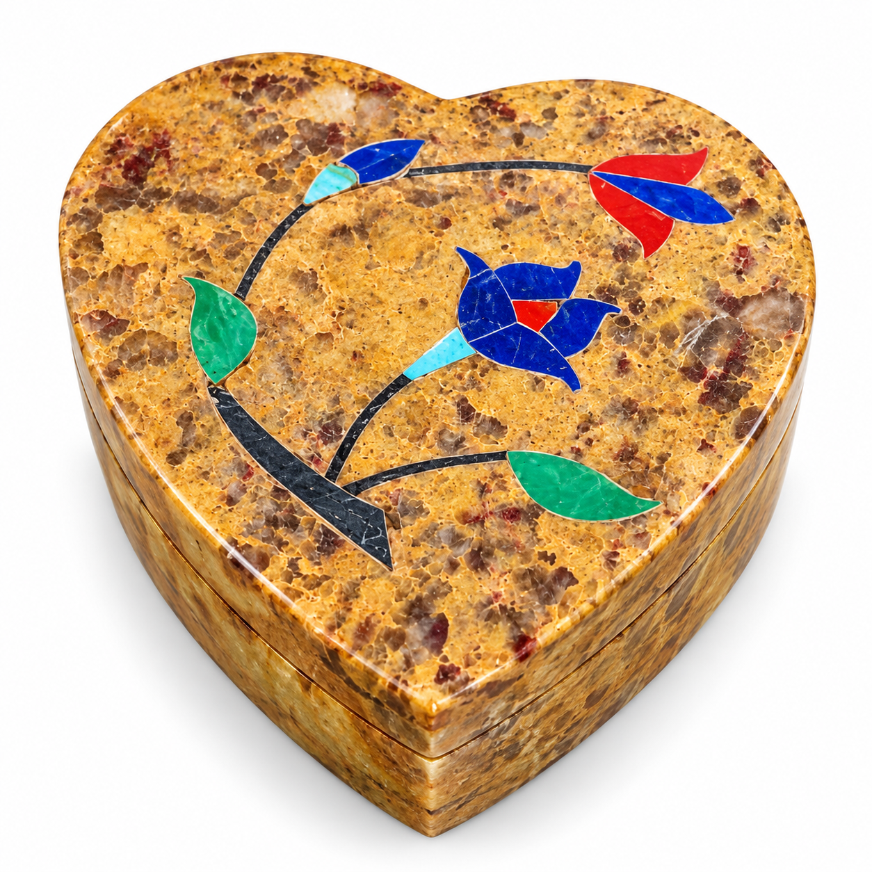 Botaveil Soapstone Heart-Shaped Box with Floral Inlay Lid (Multicolor)