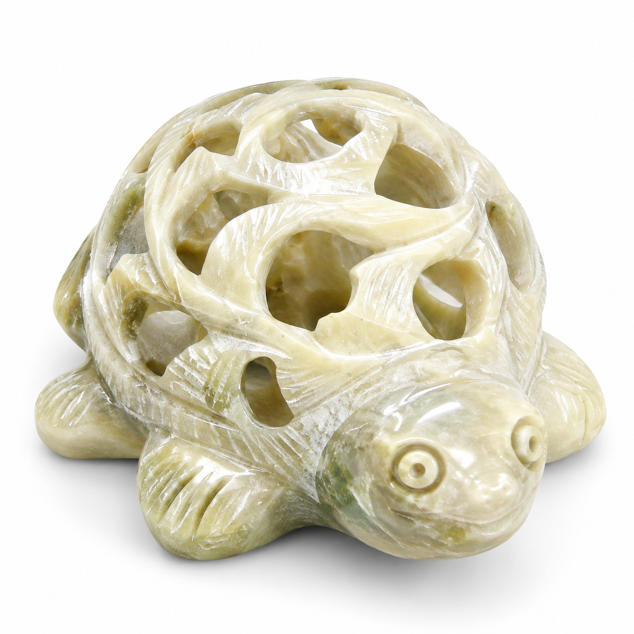 Botaveil Carved Stone Turtle Figurine with Jali Cutwork Shell (Cream)